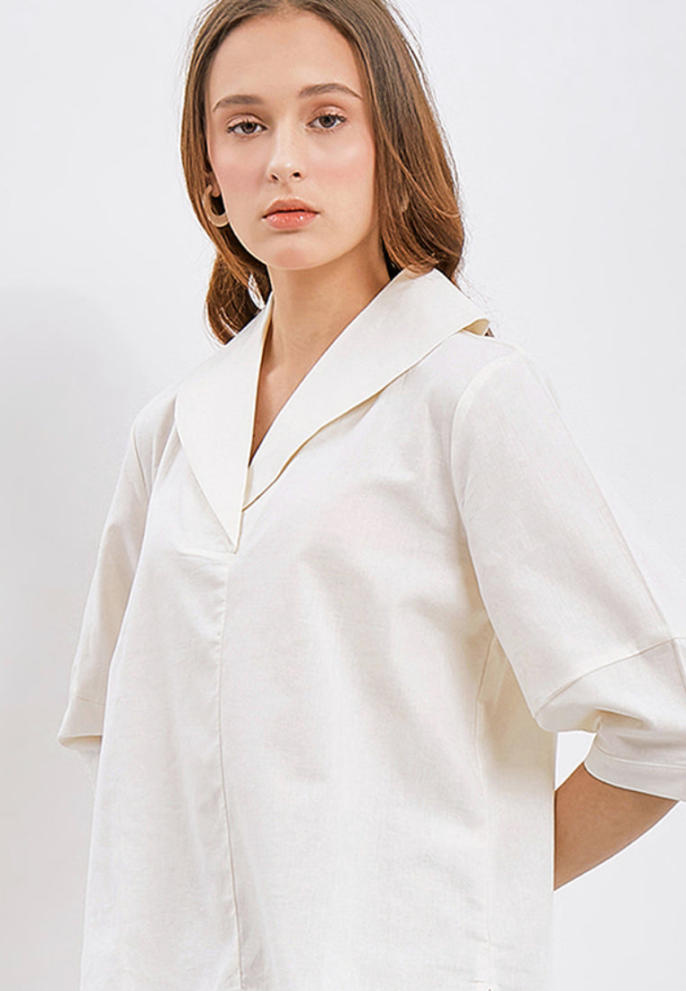 3/4 Sleeves Bluouse with Wide Collar