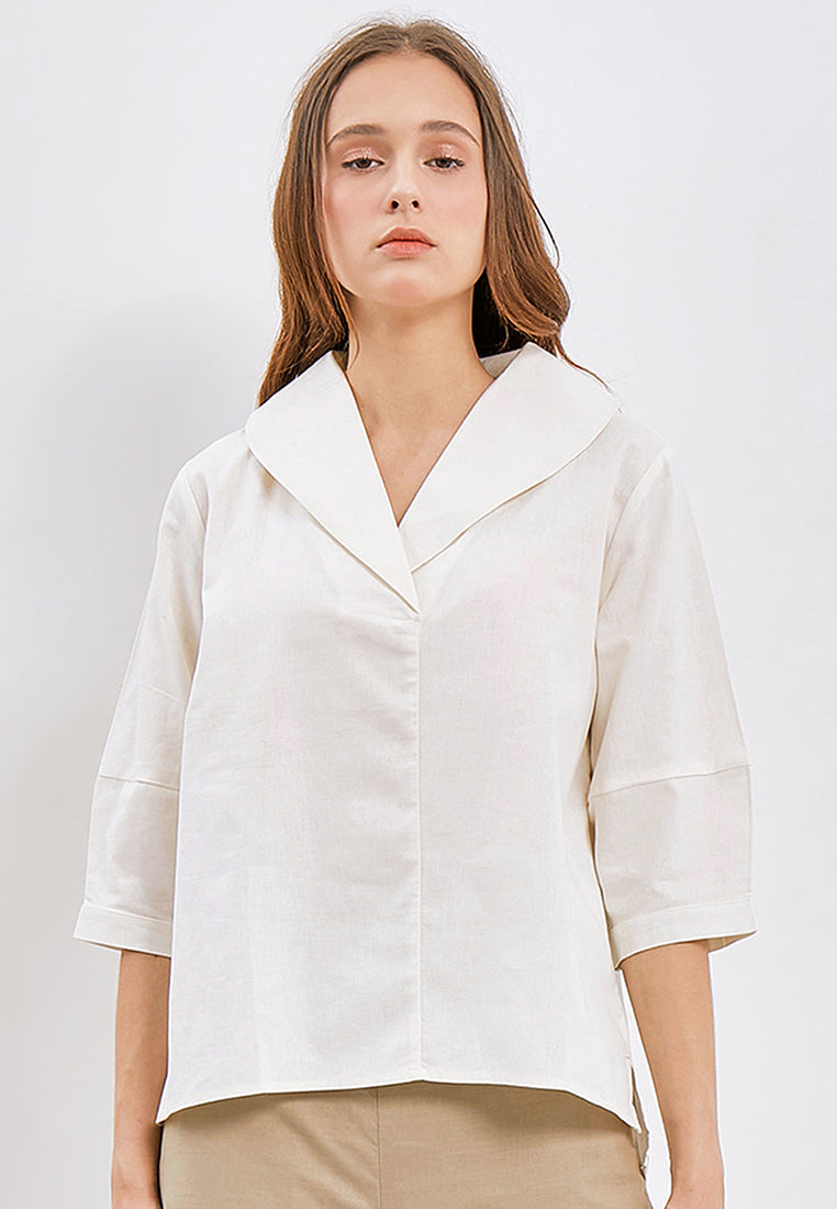 3/4 Sleeves Bluouse with Wide Collar