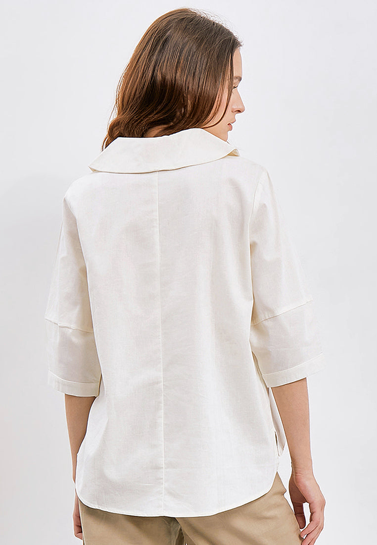 3/4 Sleeves Bluouse with Wide Collar