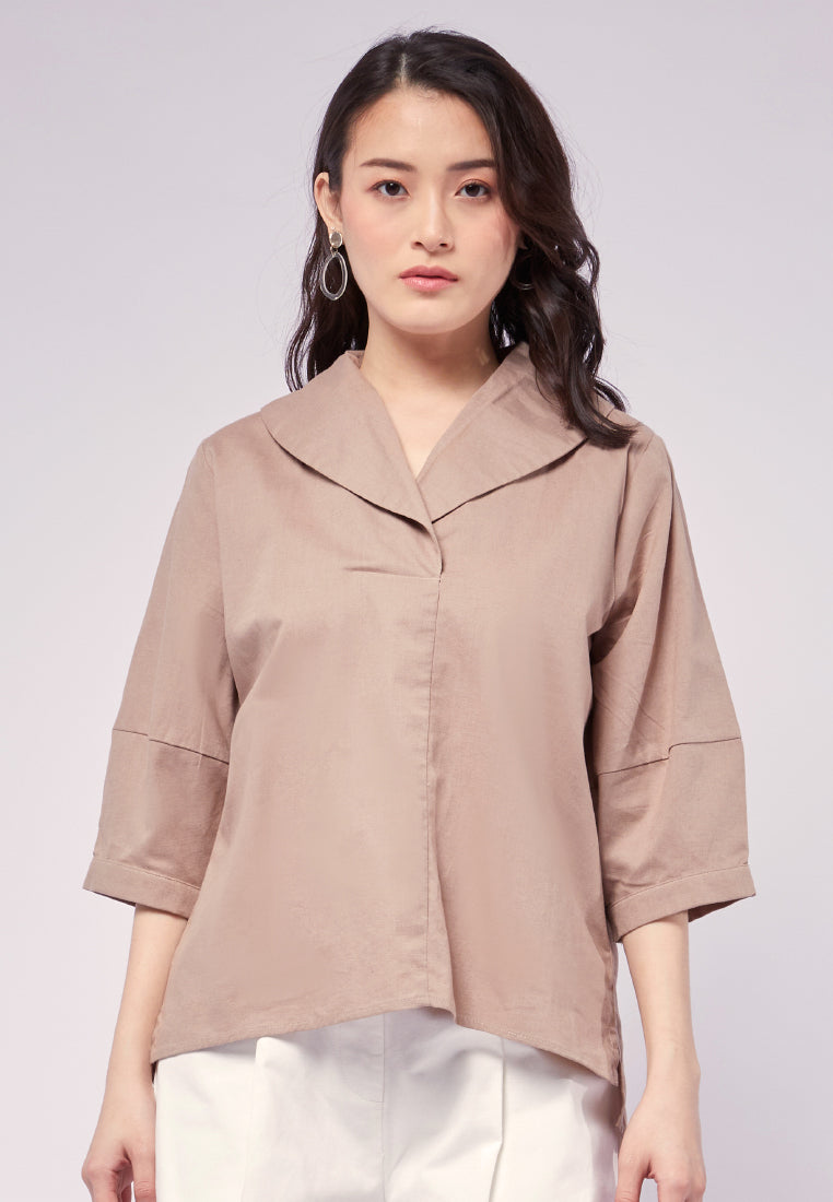 3/4 Sleeves Blouse with Wide Collar