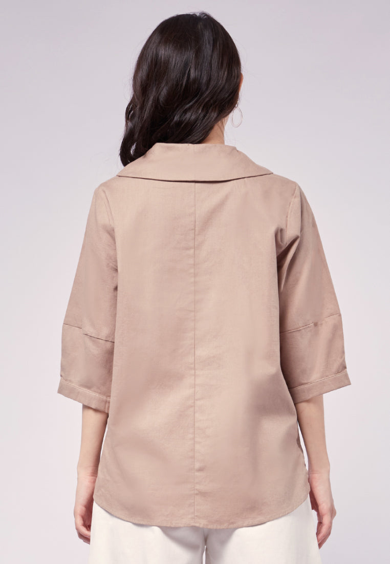 3/4 Sleeves Blouse with Wide Collar