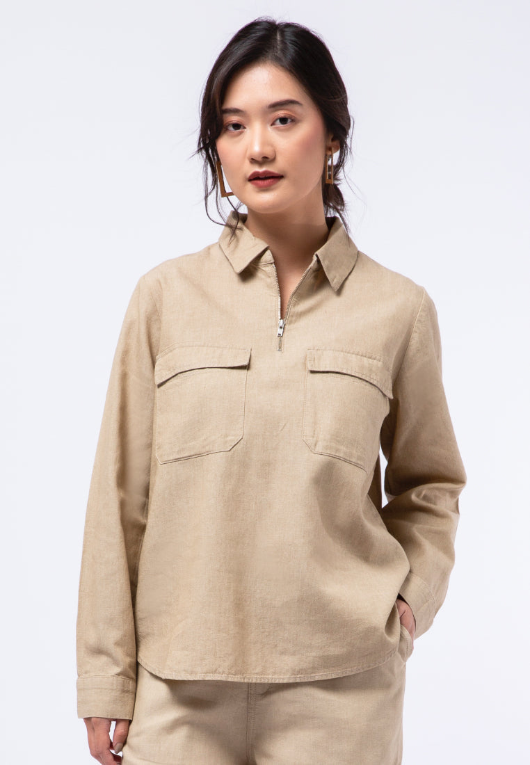 Long Sleeve Blouse with Zipper