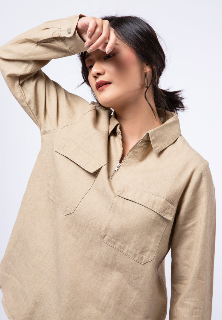 Long Sleeve Blouse with Zipper