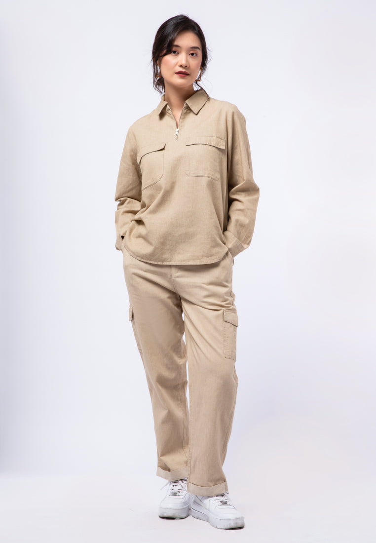 Long Sleeve Blouse with Zipper