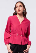 V-neck Puffy Blouse with Button Details