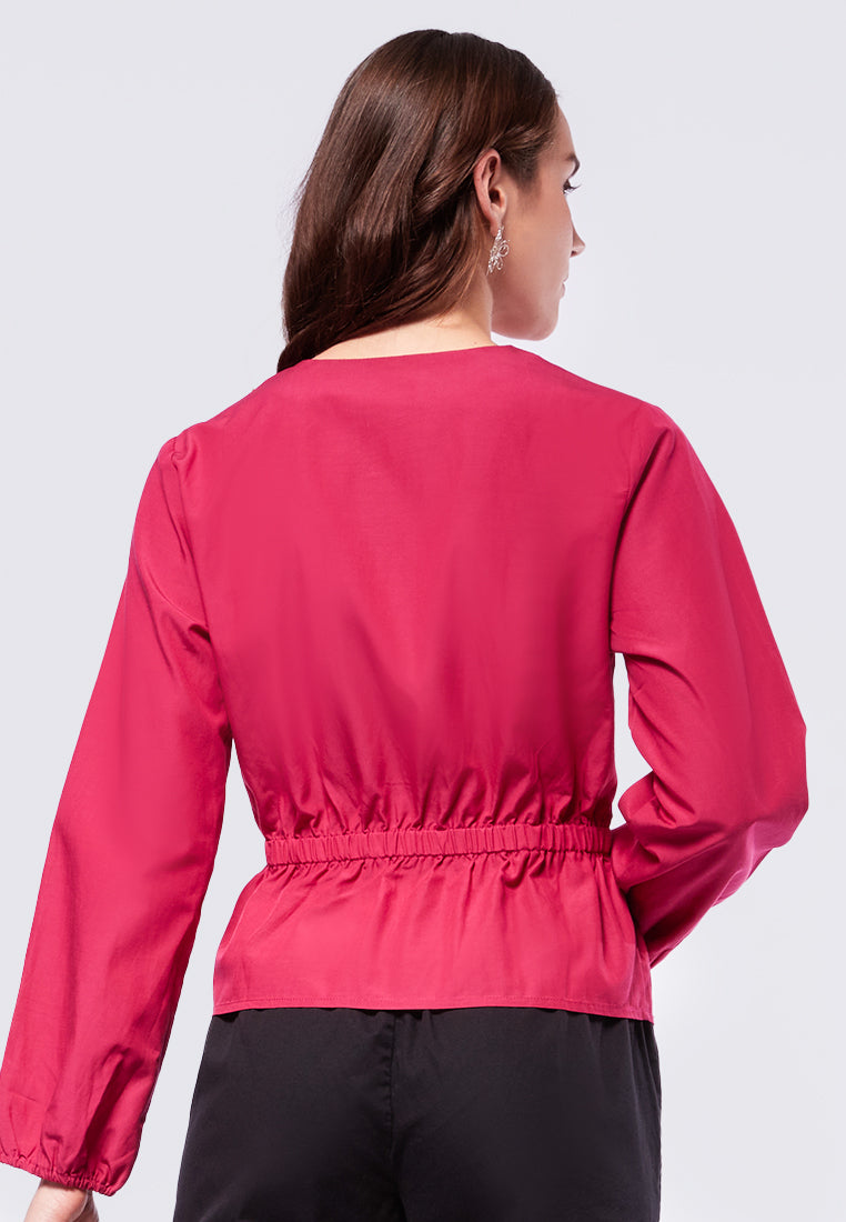 V-neck Puffy Blouse with Button Details