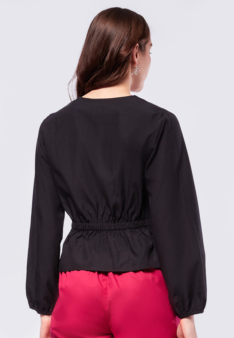 V-neck Puffy Blouse with Button Details