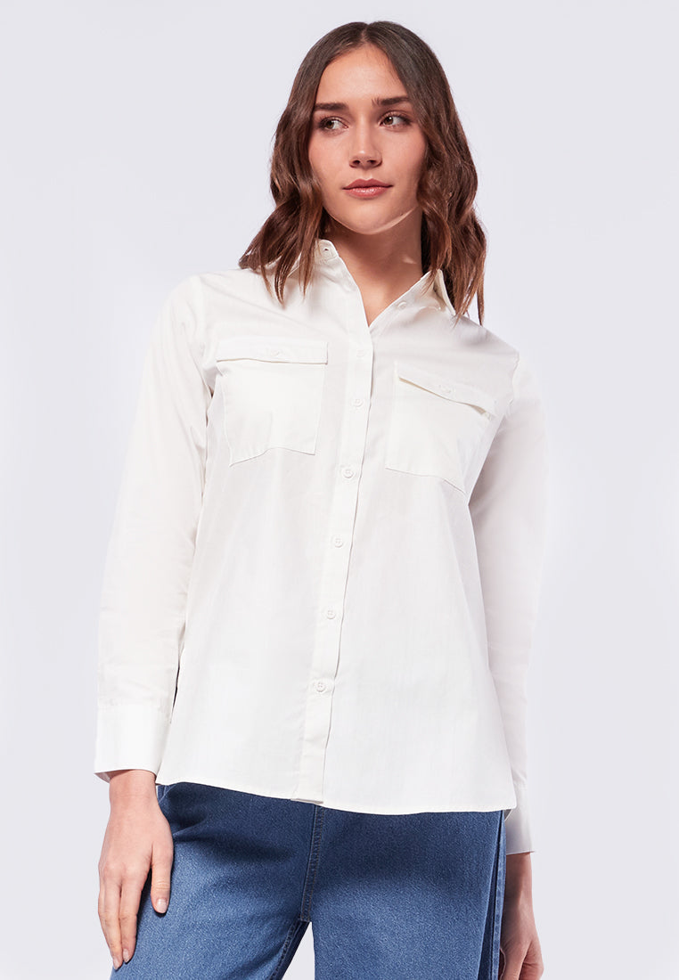 Long Sleeve Blouse with Patch Pocket