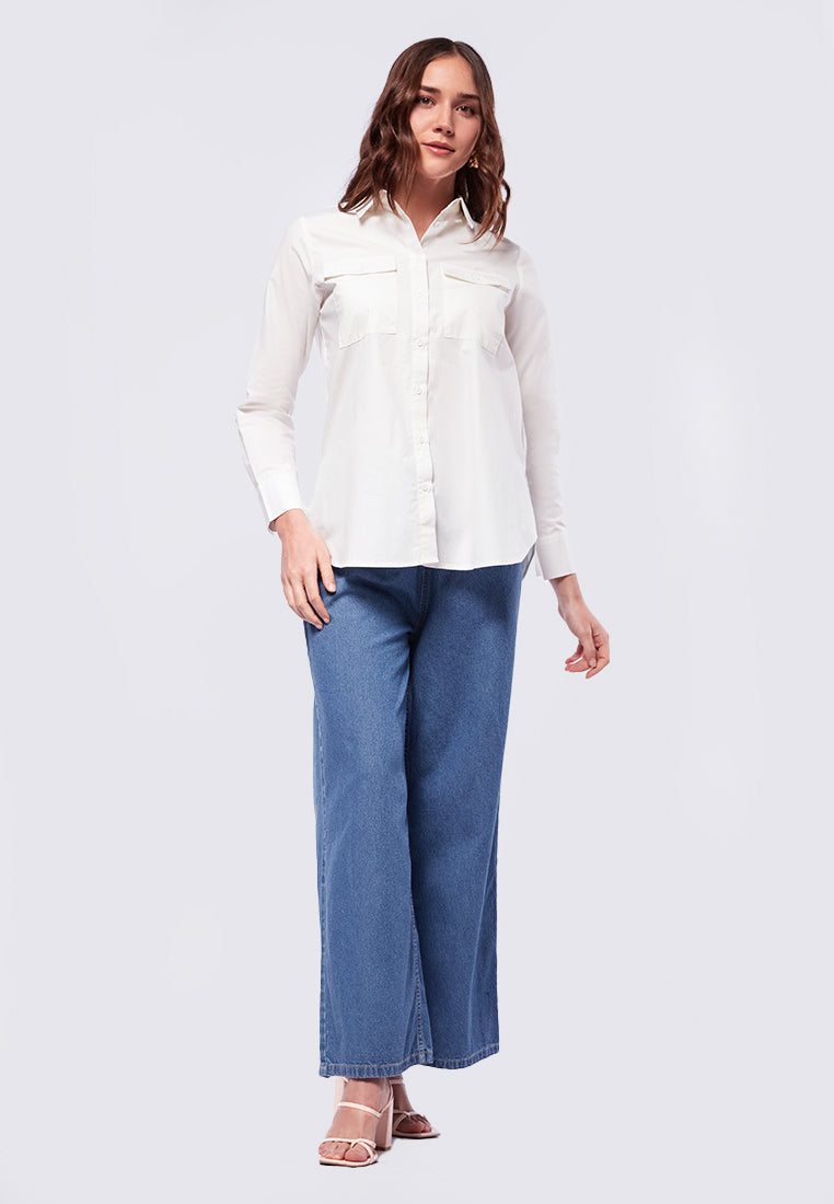 Long Sleeve Blouse with Patch Pocket