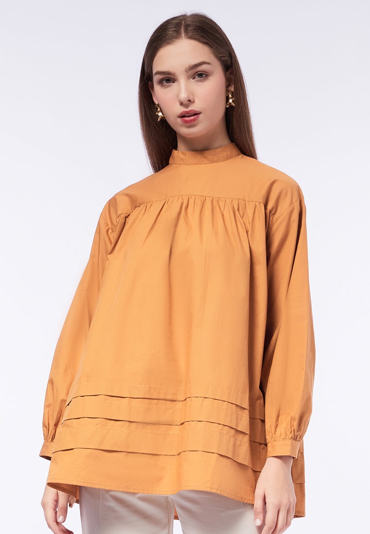 Mandarin Collar Blouse with Ruffles