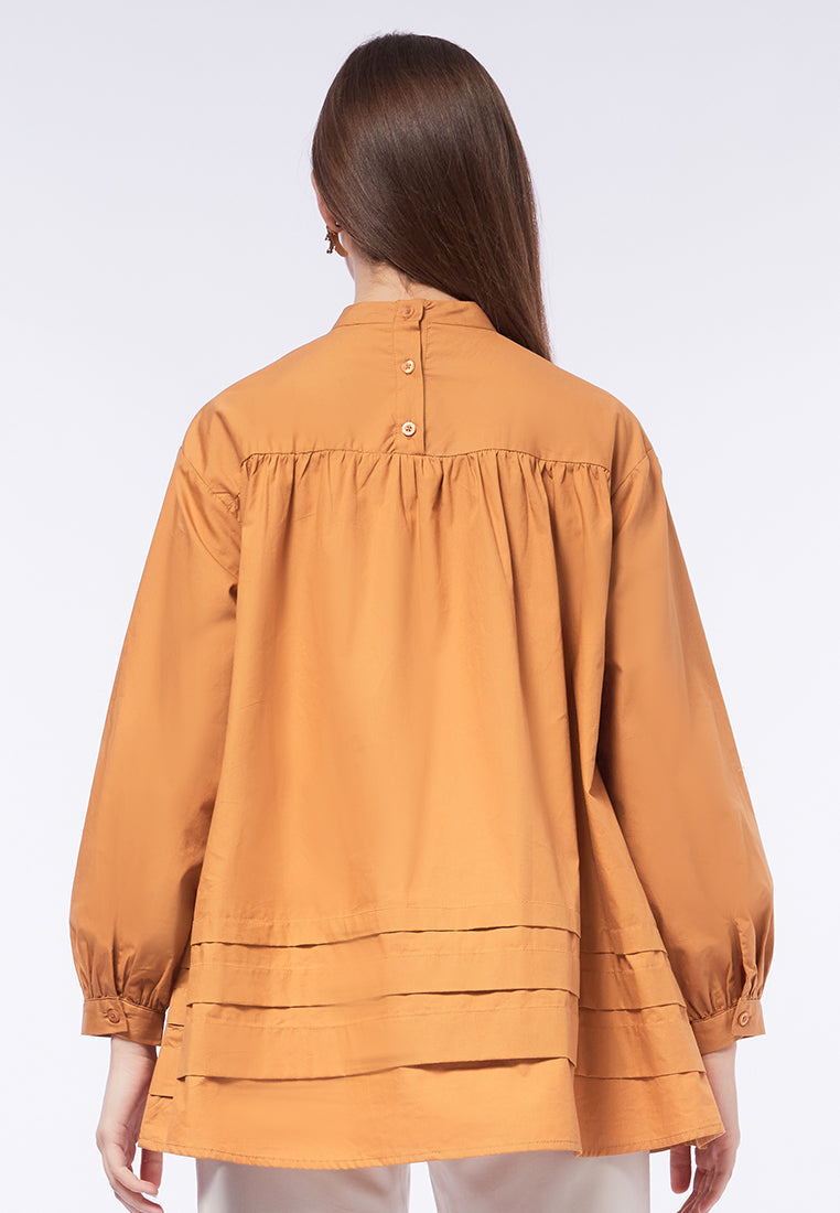 Mandarin Collar Blouse with Ruffles