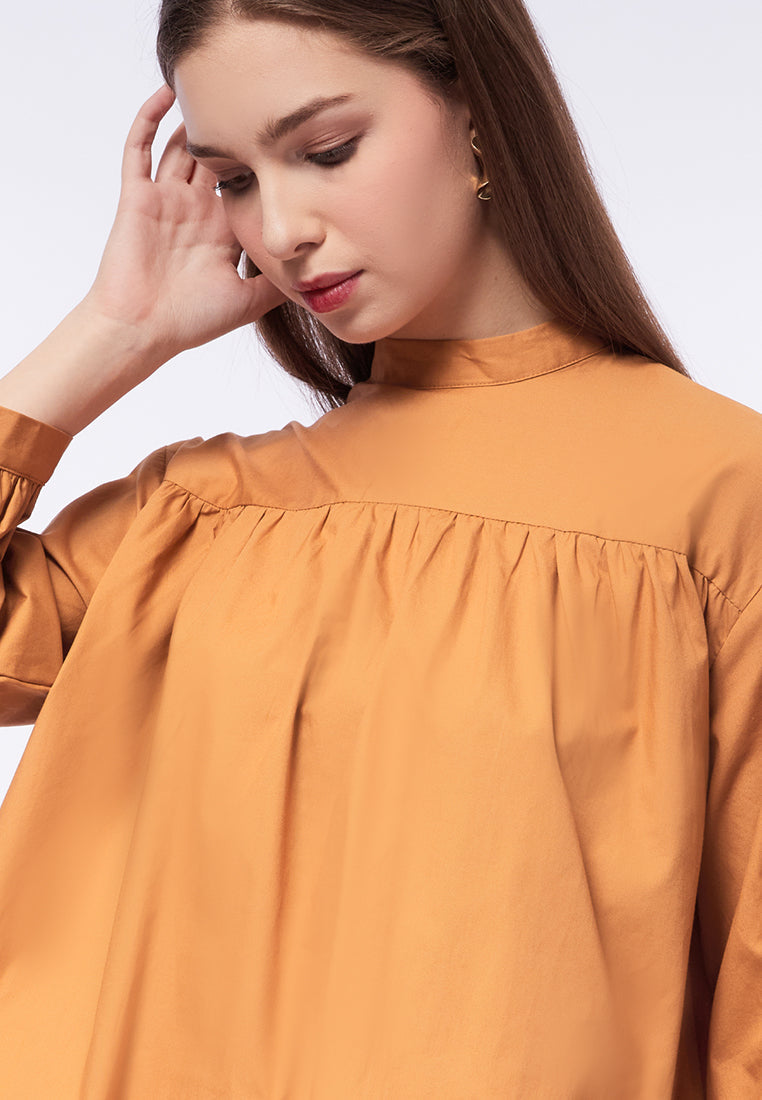 Mandarin Collar Blouse with Ruffles