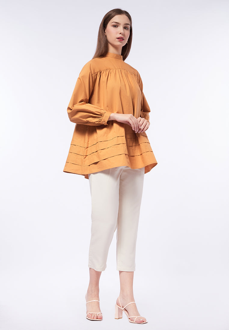 Mandarin Collar Blouse with Ruffles
