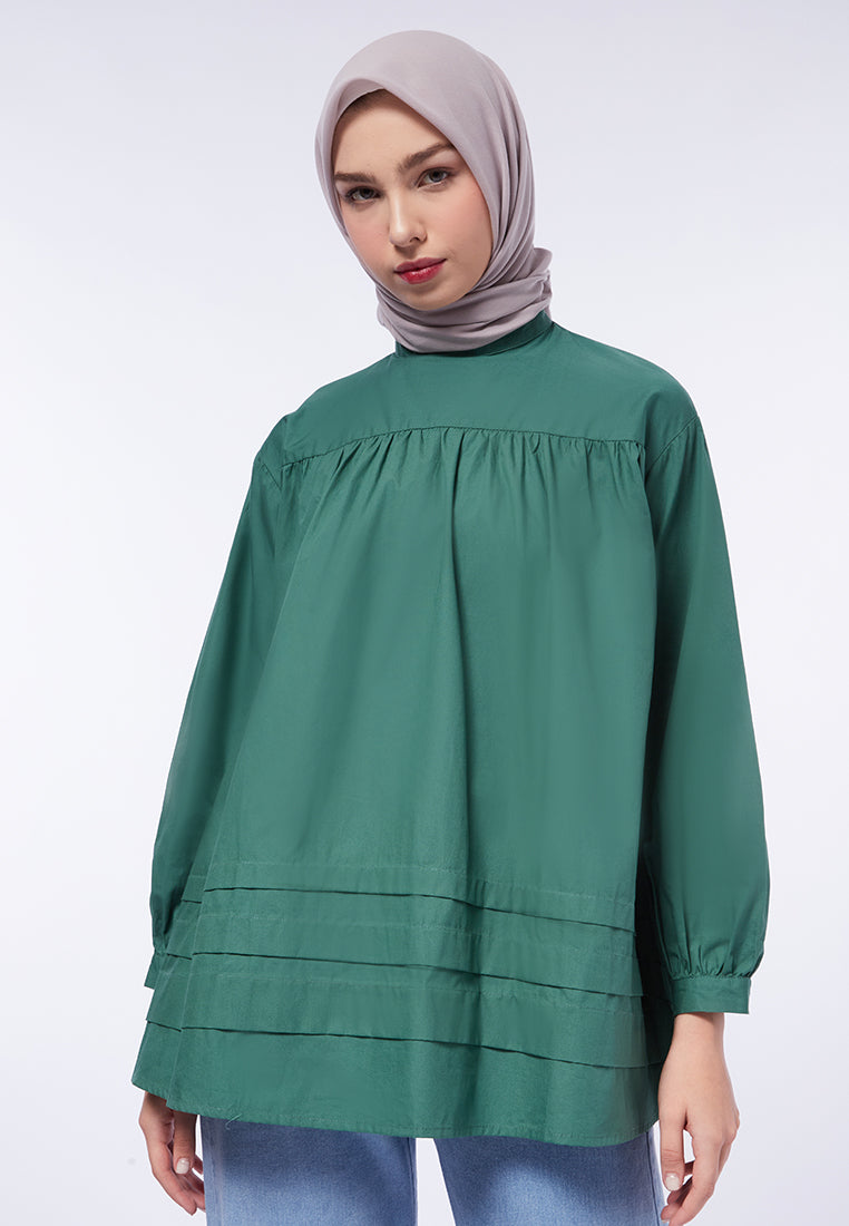 Mandarin Collar Blouse with Ruffles
