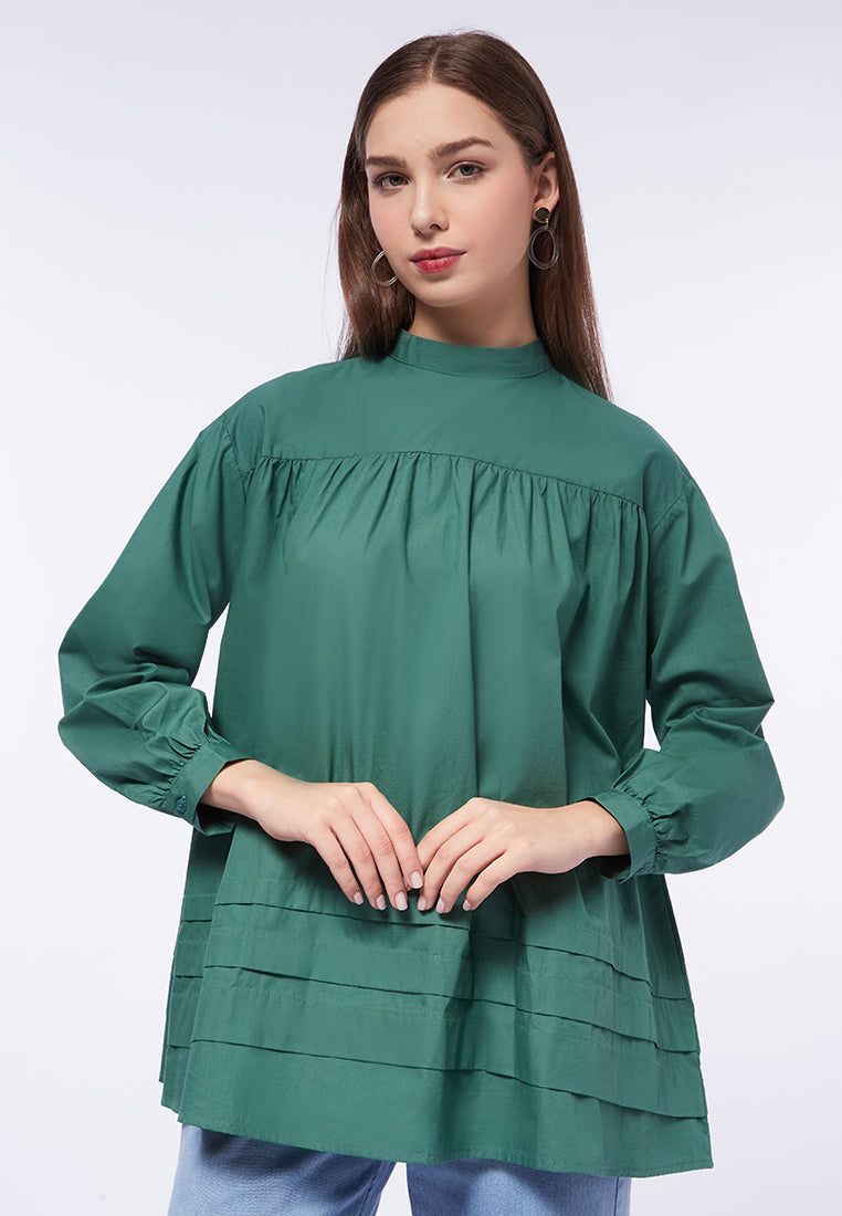 Mandarin Collar Blouse with Ruffles