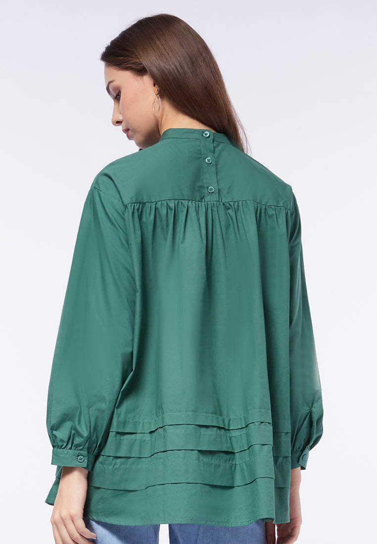 Mandarin Collar Blouse with Ruffles