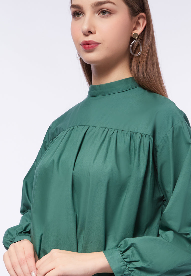 Mandarin Collar Blouse with Ruffles