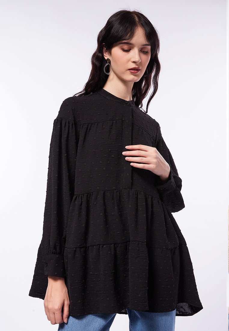 Mandarin Collar Long Sleeve Blouse