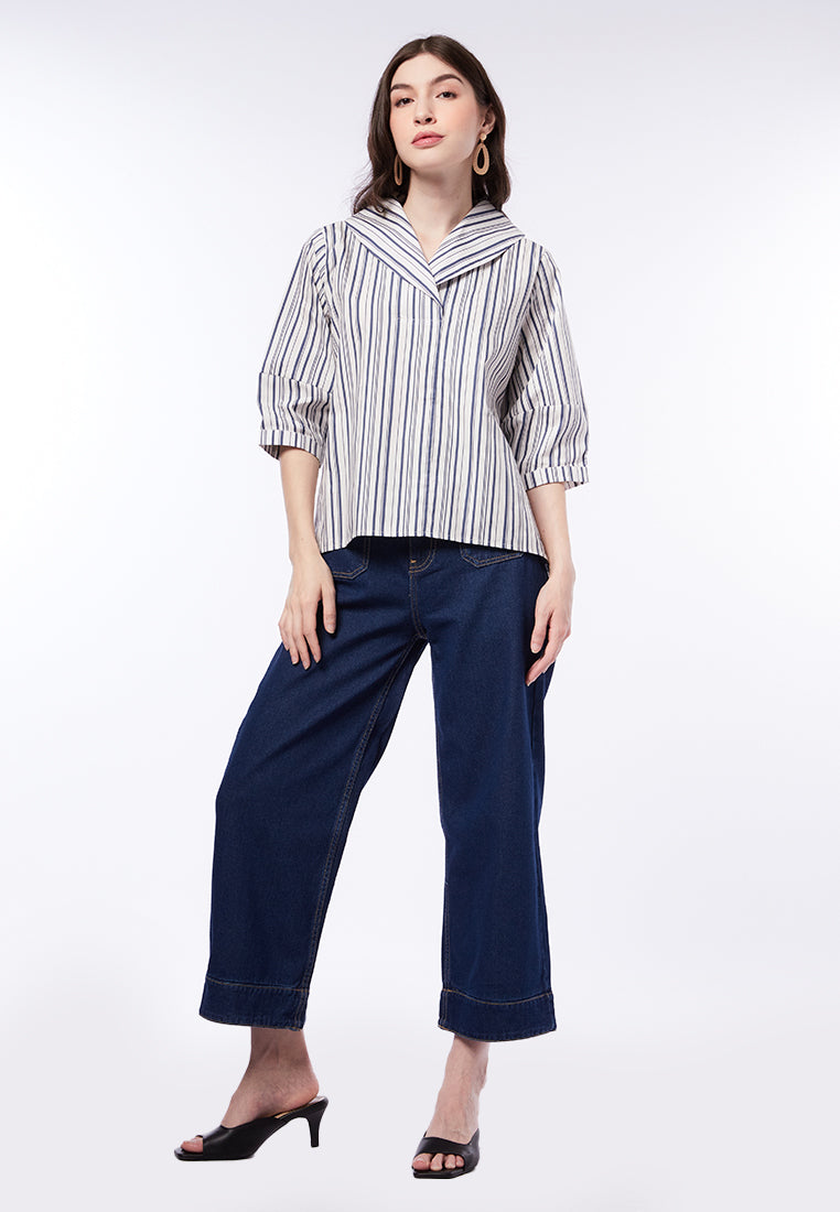 Striped 3/4 Sleeve Blouse