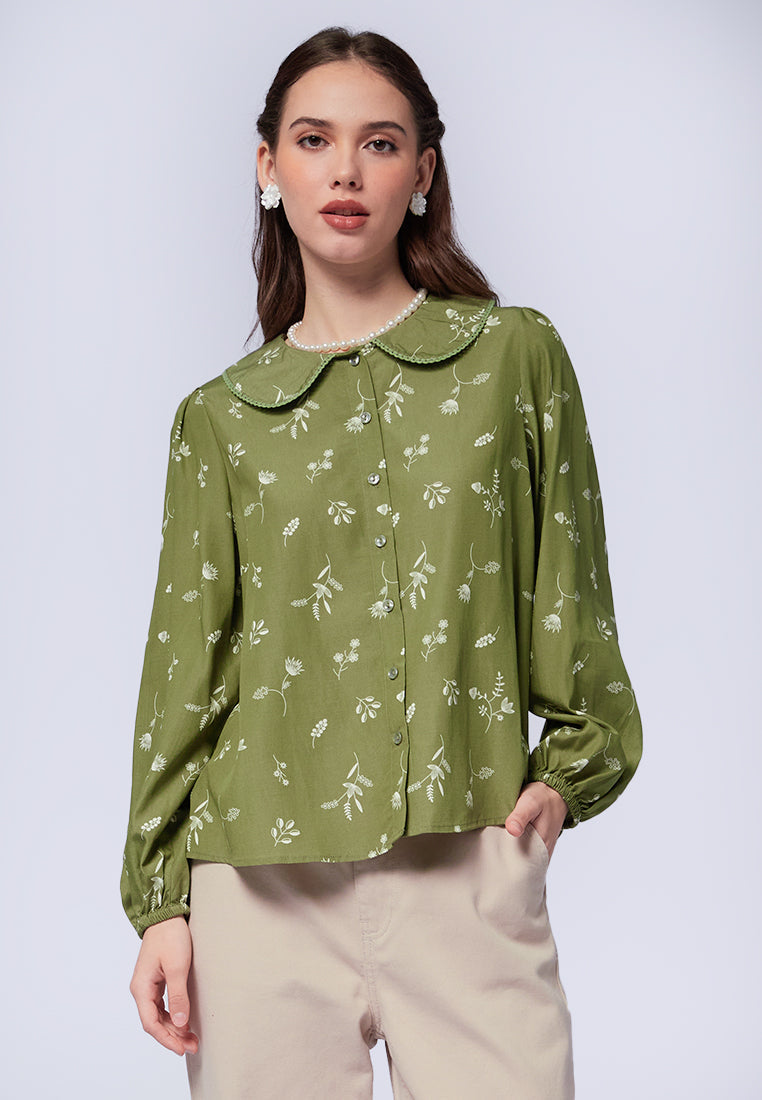 Printed Blouse with Peterpan Collar