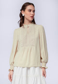 Ruffled High Neck Long Sleeve Blouse