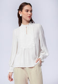 Ruffled High Neck Long Sleeve Blouse