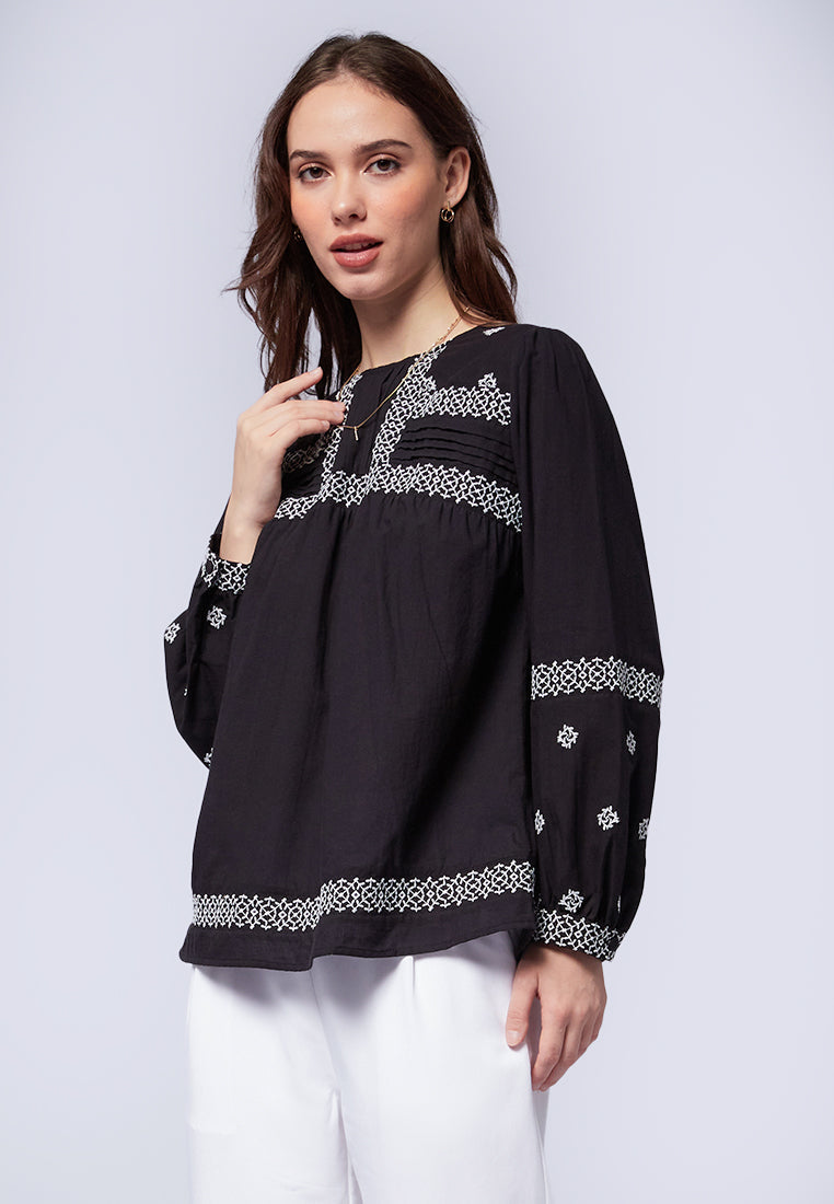 Embroidered Long Sleeve Blouse