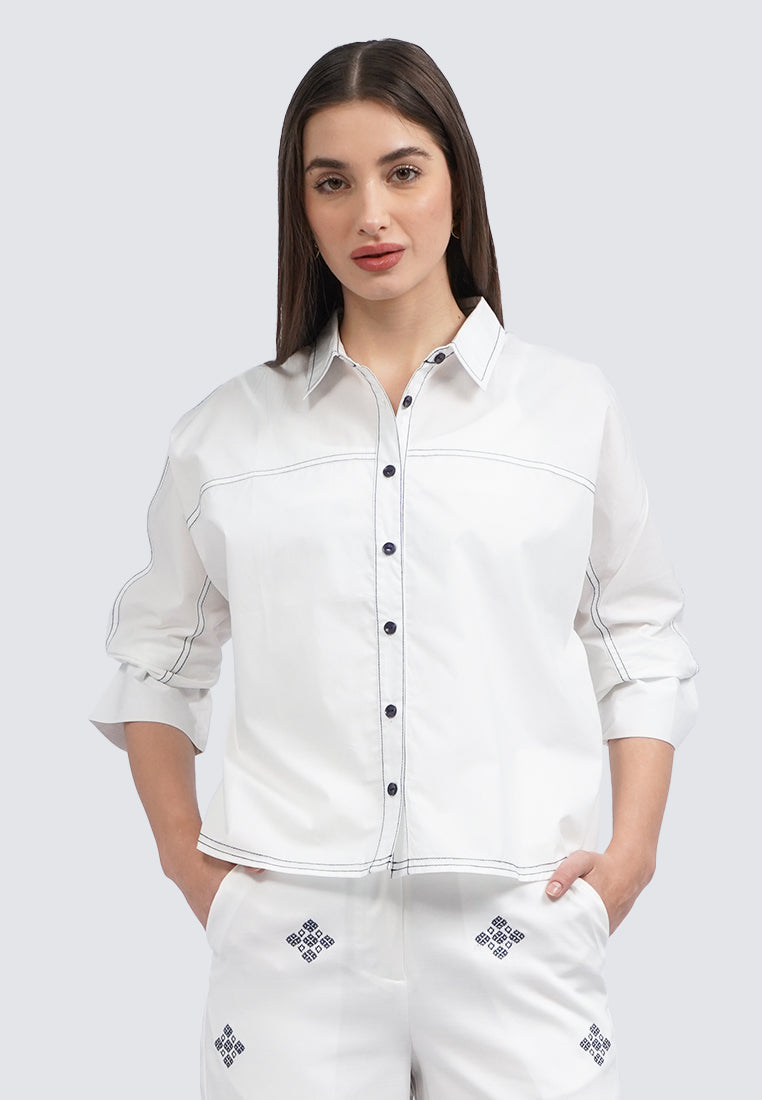 Contrast Stitch Long Sleeve Blouse