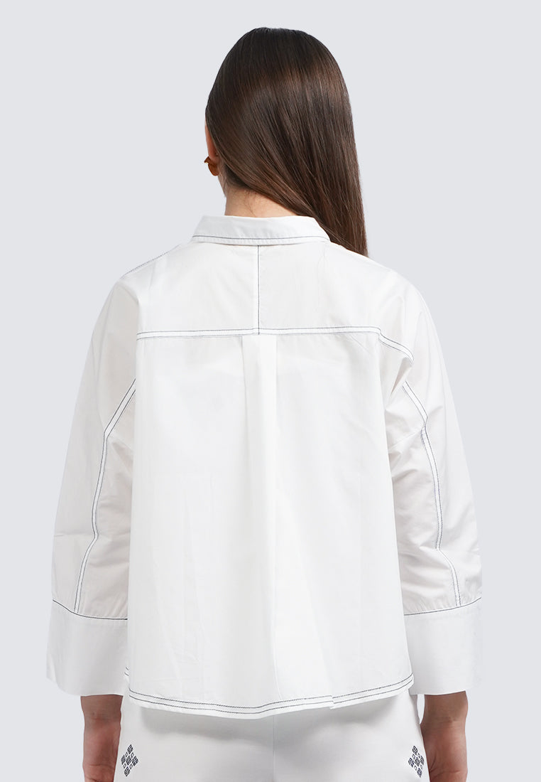 Contrast Stitch Long Sleeve Blouse