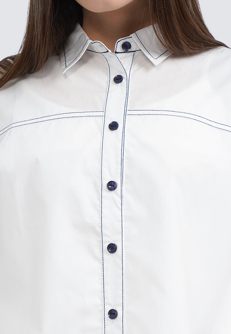 Contrast Stitch Long Sleeve Blouse