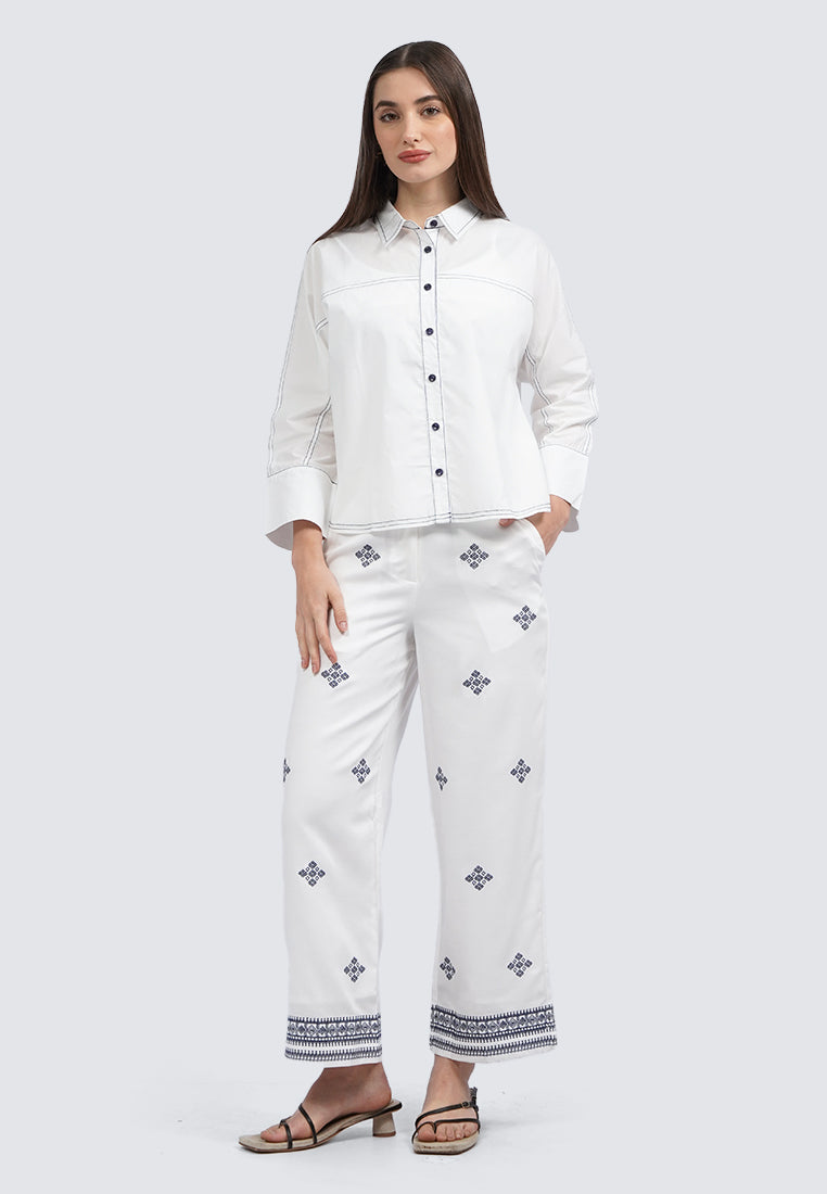 Contrast Stitch Long Sleeve Blouse