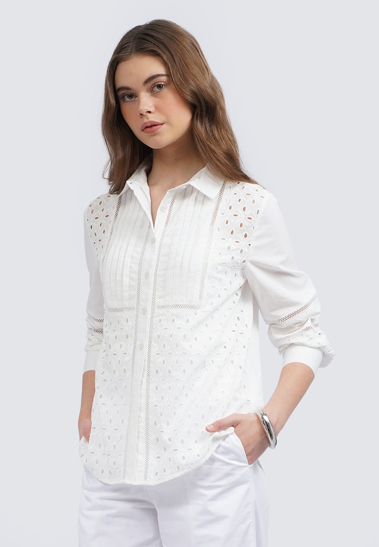 Long Sleeve Eyelet Blouse