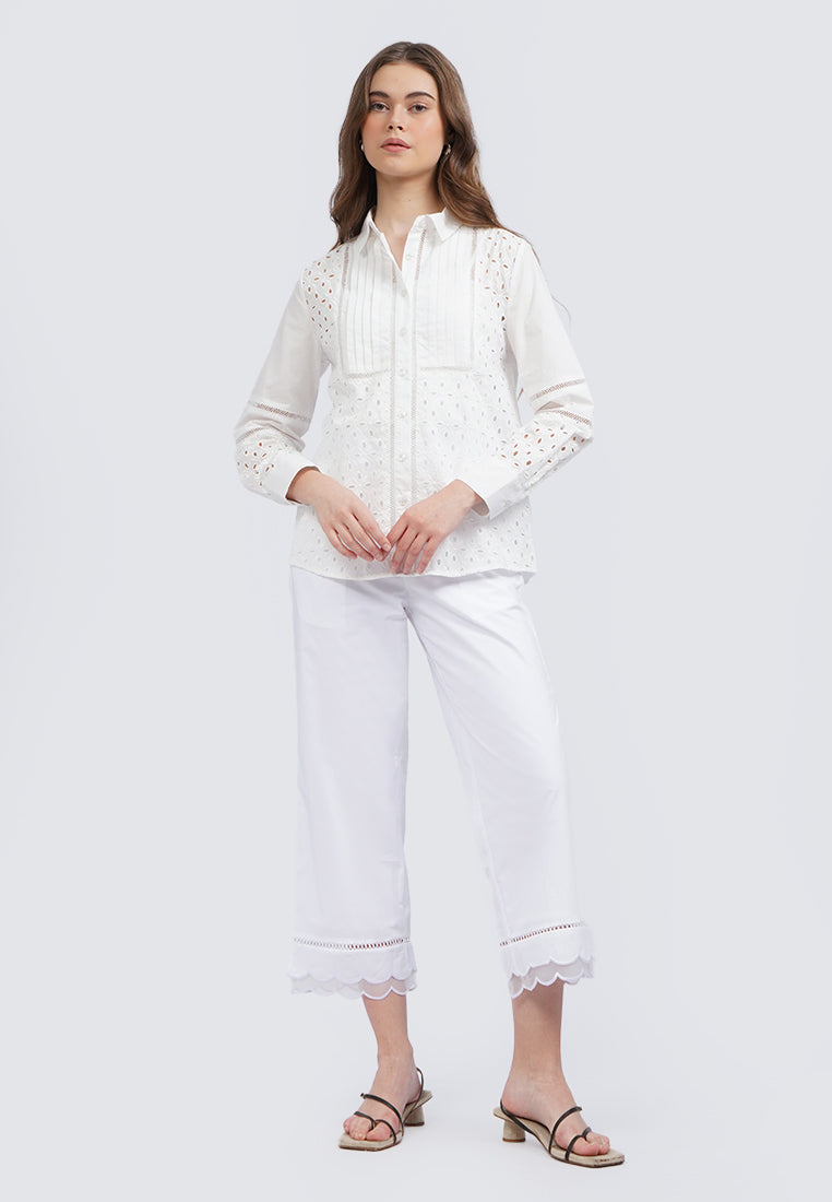 Long Sleeve Eyelet Blouse