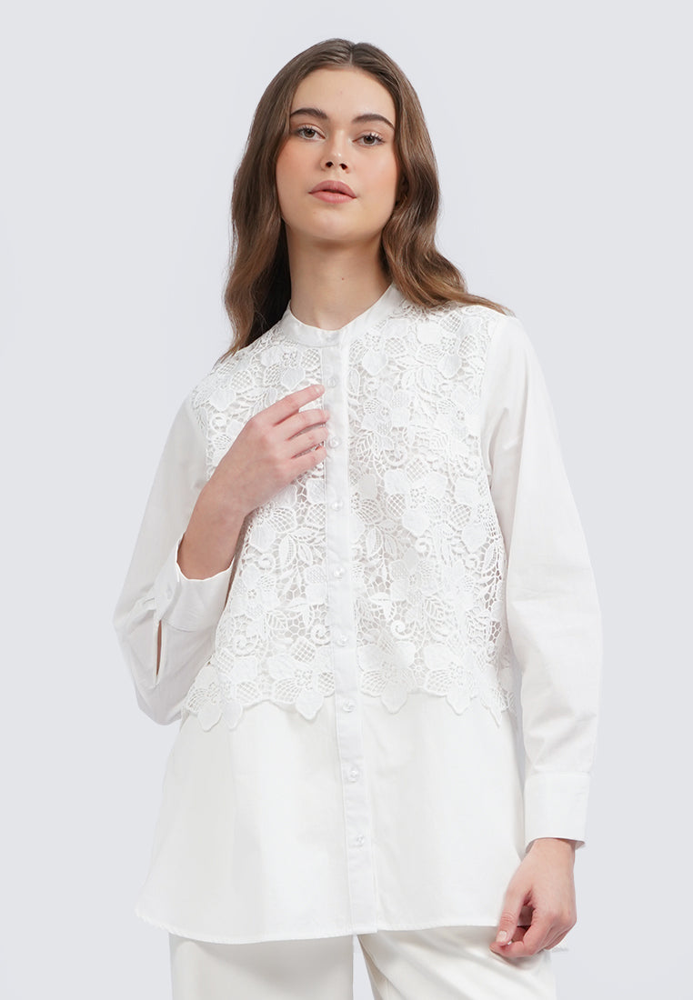 Eyelet Panel Long Sleeve Blouse