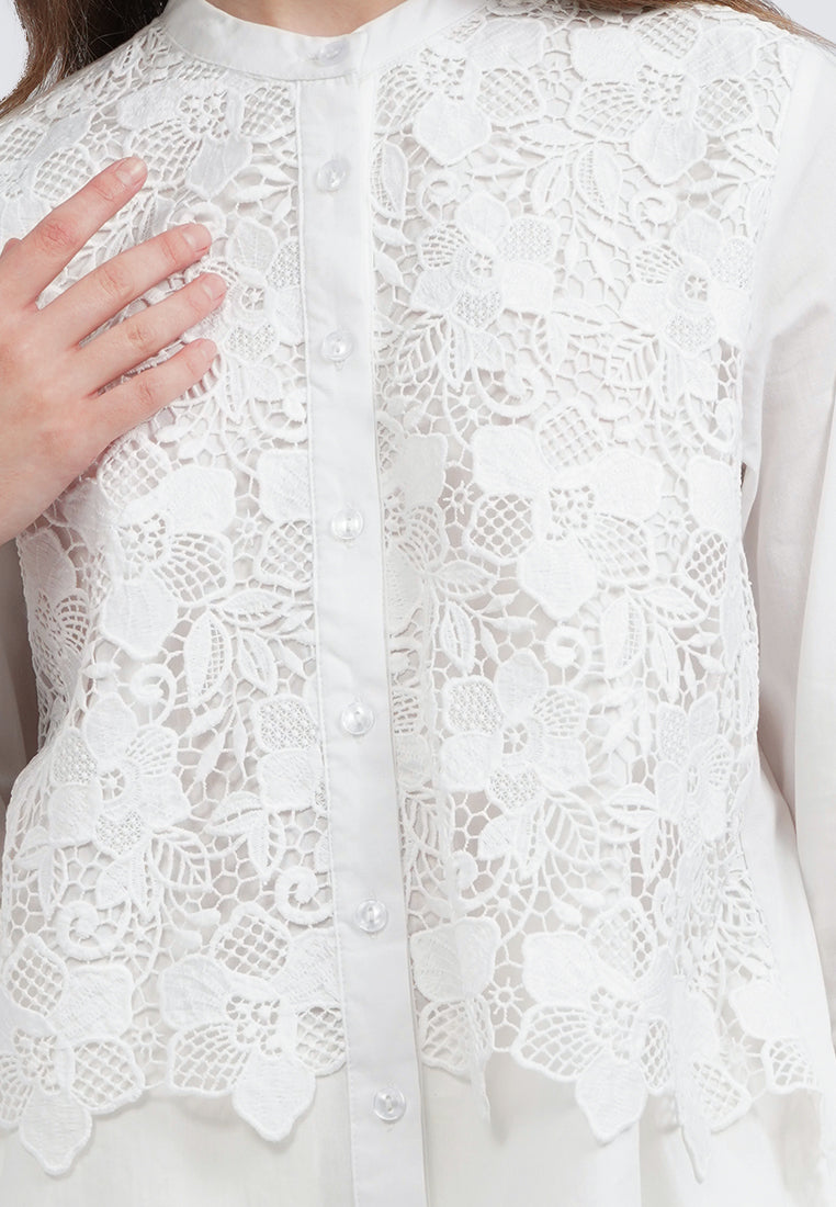 Eyelet Panel Long Sleeve Blouse