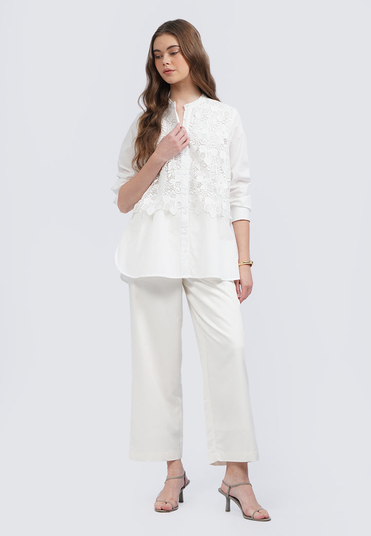 Eyelet Panel Long Sleeve Blouse