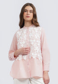 Eyelet Panel Long Sleeve Blouse