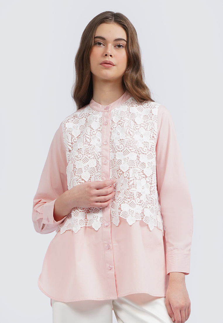 Eyelet Panel Long Sleeve Blouse