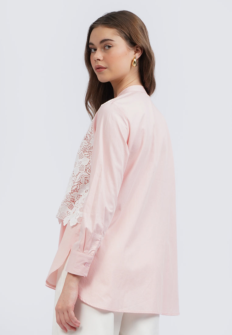 Eyelet Panel Long Sleeve Blouse