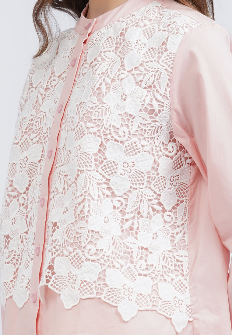 Eyelet Panel Long Sleeve Blouse