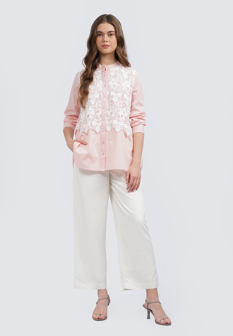 Eyelet Panel Long Sleeve Blouse