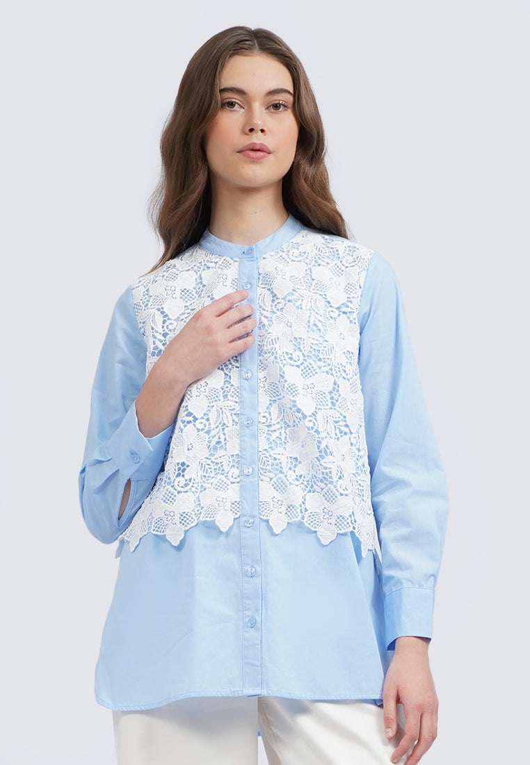 Eyelet Panel Long Sleeve Blouse