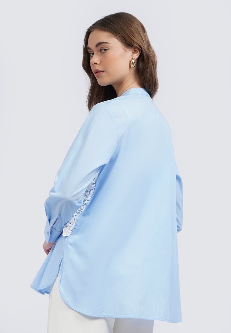 Eyelet Panel Long Sleeve Blouse