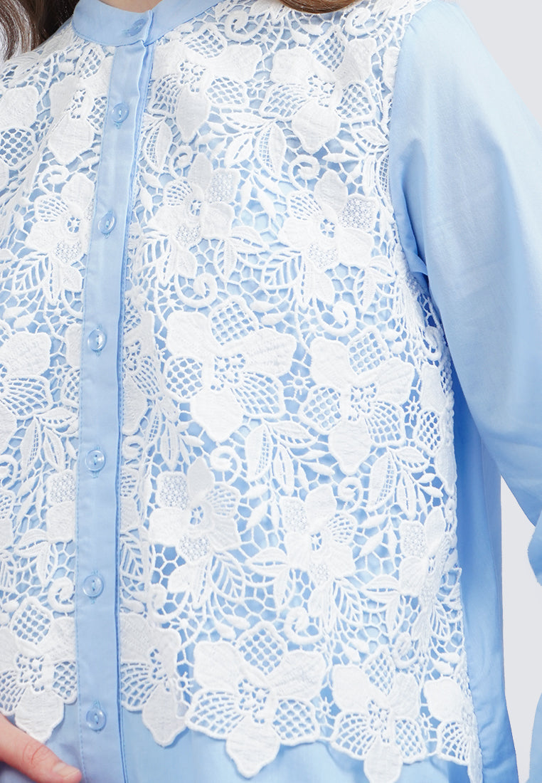Eyelet Panel Long Sleeve Blouse