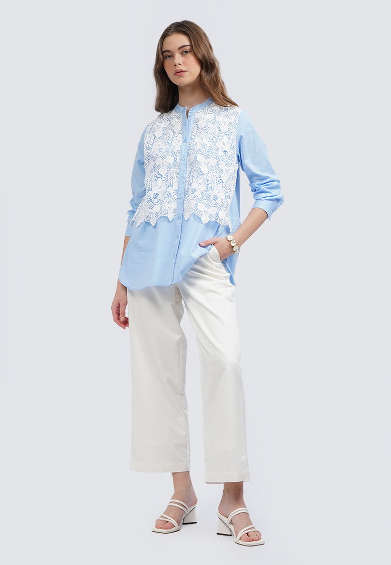 Eyelet Panel Long Sleeve Blouse