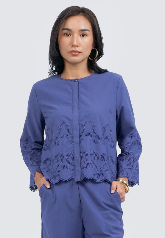 Scalloped Hem Long Sleeve Blouse