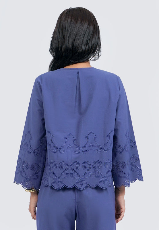 Scalloped Hem Long Sleeve Blouse