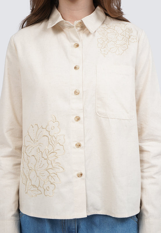Embroidered Long Sleeve Linen Blouse