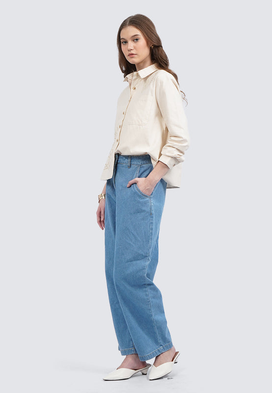 Embroidered Long Sleeve Linen Blouse