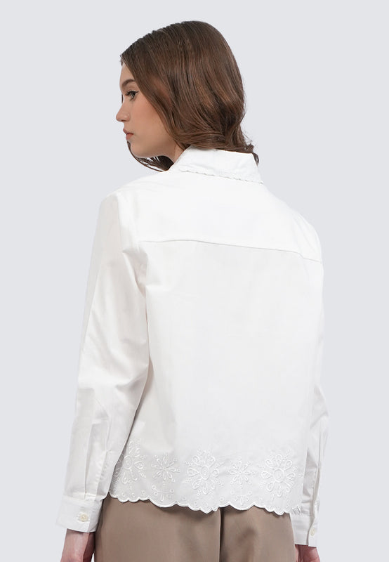 Embroidered Collar Long Sleeve Blouse